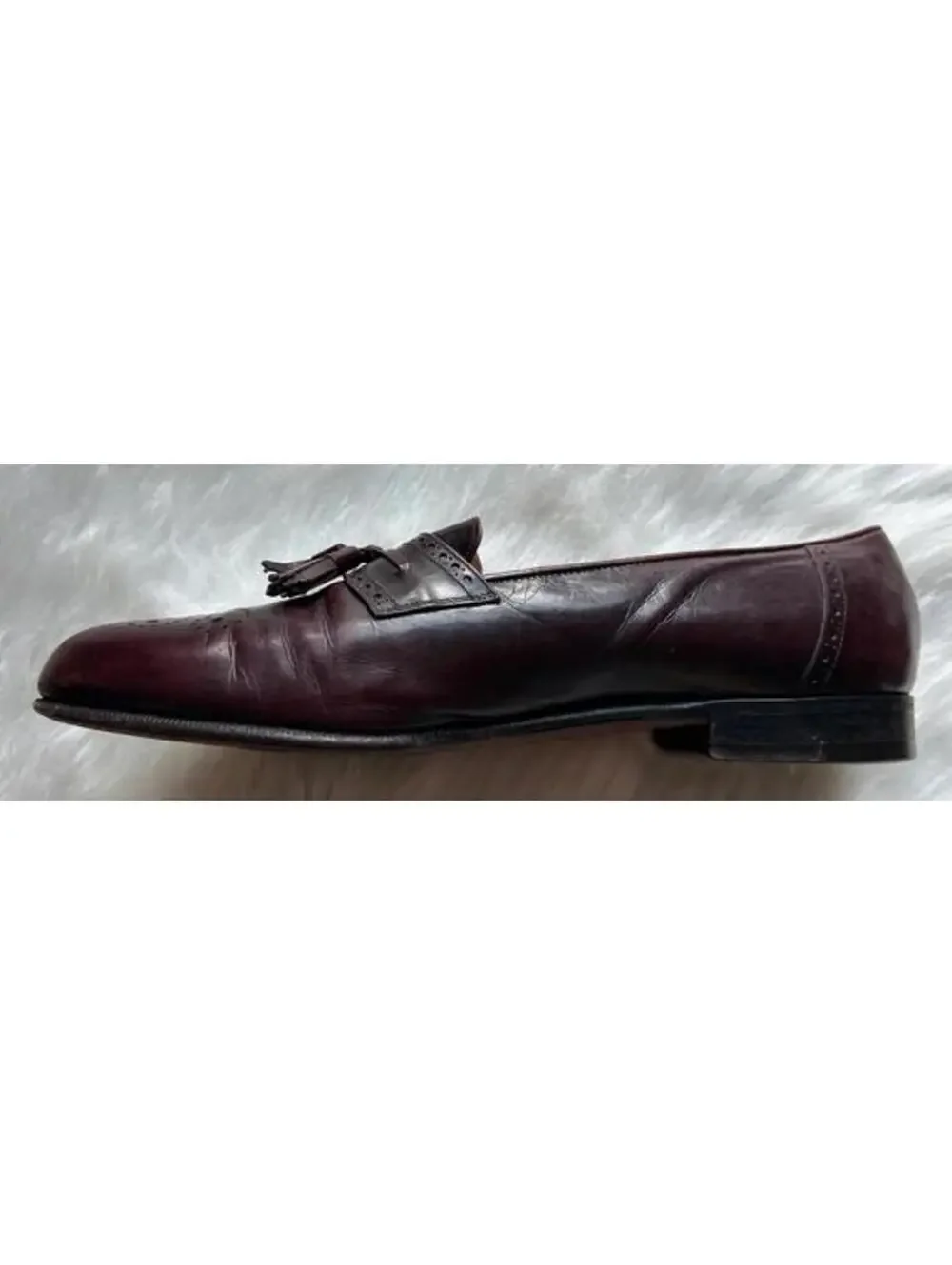 Salvatore Ferragamo Firenze Mens Leather Burgundy Shoes With Tassels 9D Vintage